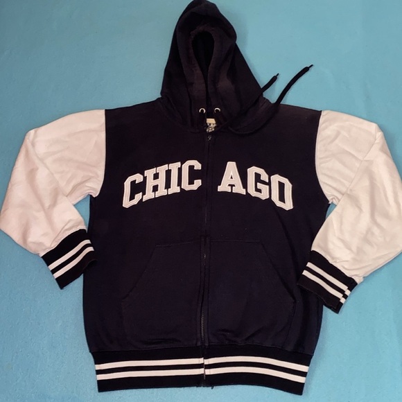 NEW YORK POPULAR Chicago jacket coat hood long sleeve navy white zip up size XS - Picture 1 of 8